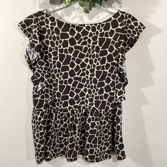 NWT Ann Taylor Factory Giraffe Animal Print Ruffled Cap Sleeve Peplum Top M - Picture 6 of 14